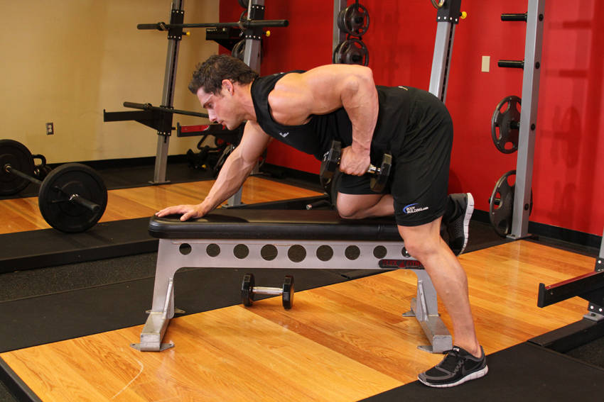 One-Arm Dumbbell Row end ki position